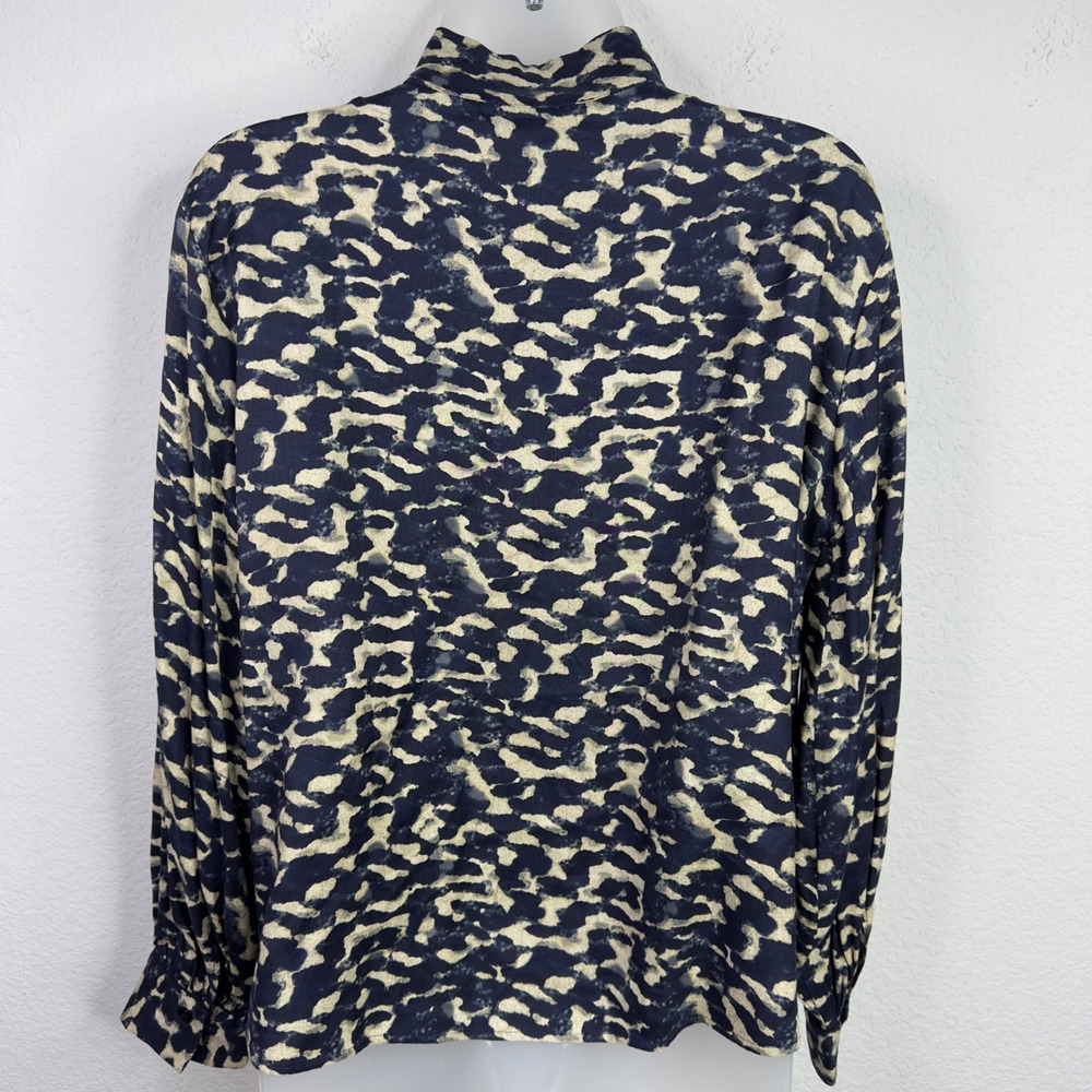 Ba&sh Alejandro Shirt Womens 1/US 4 Blue Cream Abstract High Neck Dark Romantic - Picture 2 of 11